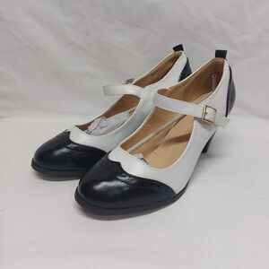 Chase+Chloe Retro 50s Mary Jane Oxford Women's Heels Black & White Size 11